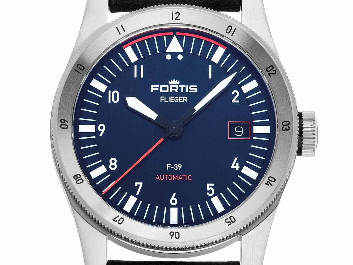Fortis Flieger F-39 Midnight Blue Stahl Automatik Armband Leder 39mm Ref.F4220011 Box&Pap. Full Set Neu