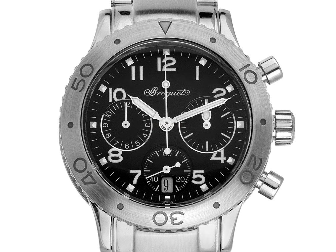 Breguet Type XX Transatlantique Stahl Automatik Flyback Chronograph Armband Stahl 32,5mm Ref.4820 Vintage Bj.2002 Box&Pap. Full Set wie Neu