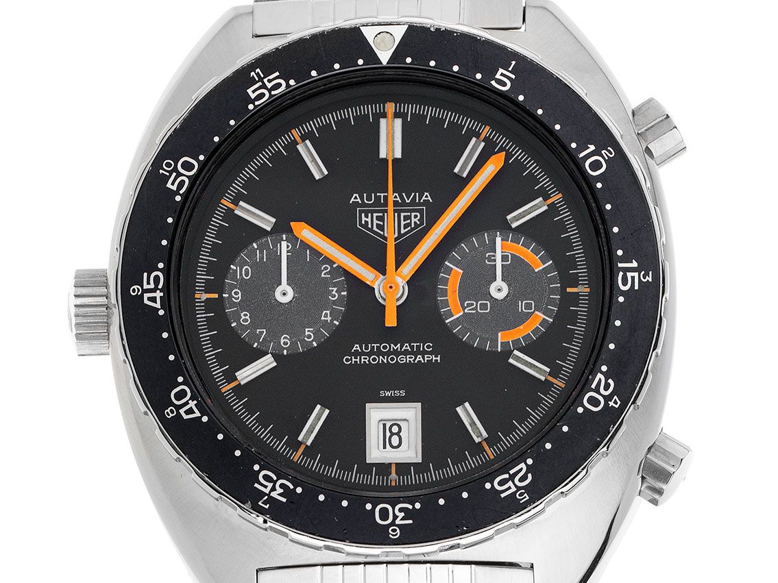 Heuer Autavia Orange Boy Stahl Automatk Chronograph Armband Stahl 42mm Ref.11630 Vintage Bj.1976 Box