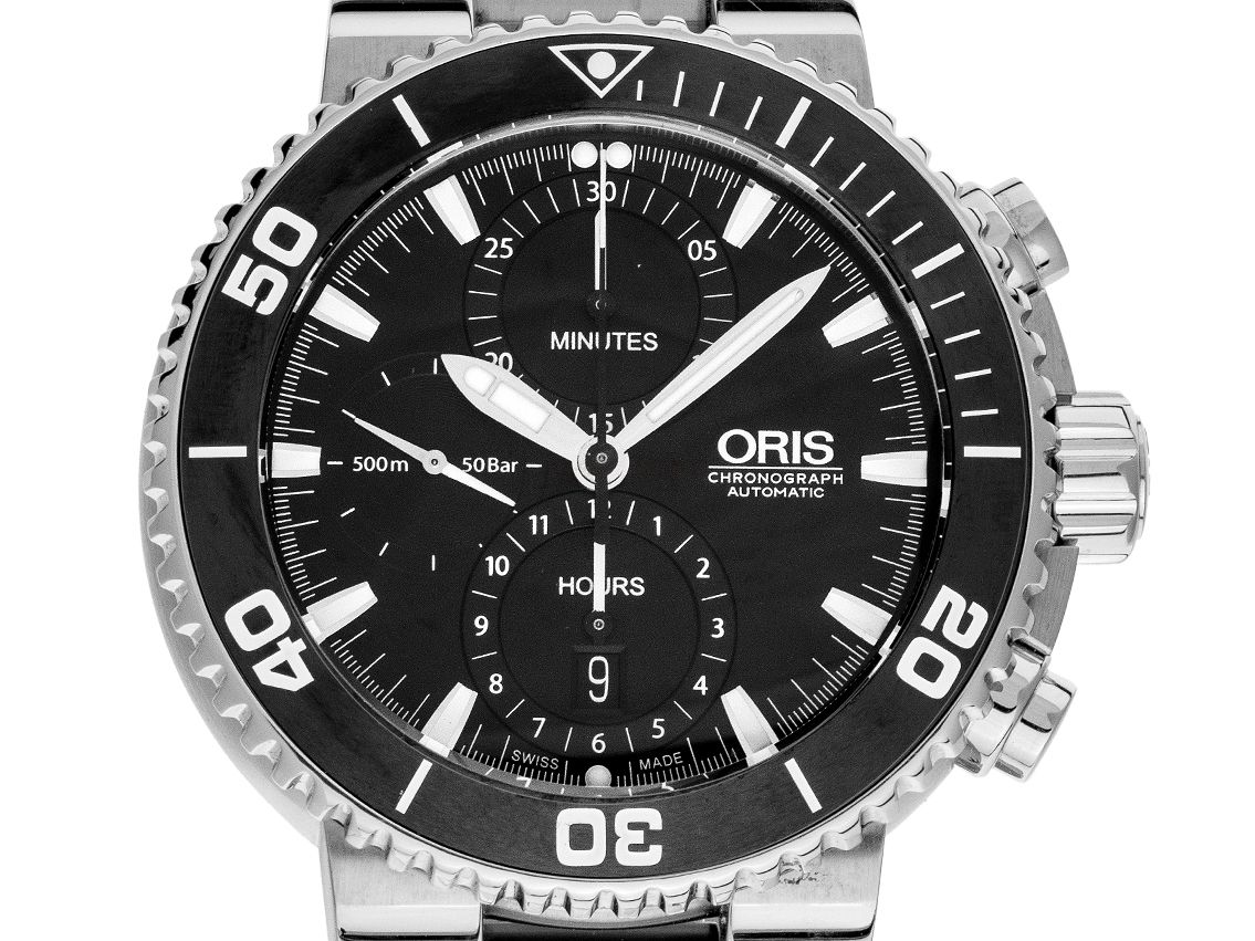 Oris Aquis Stahl Keramik Automatik Chronograph Armband Stahl 46mm Ref.7655-41 Bj.2015 Box&Pap. Full Set wie Neu