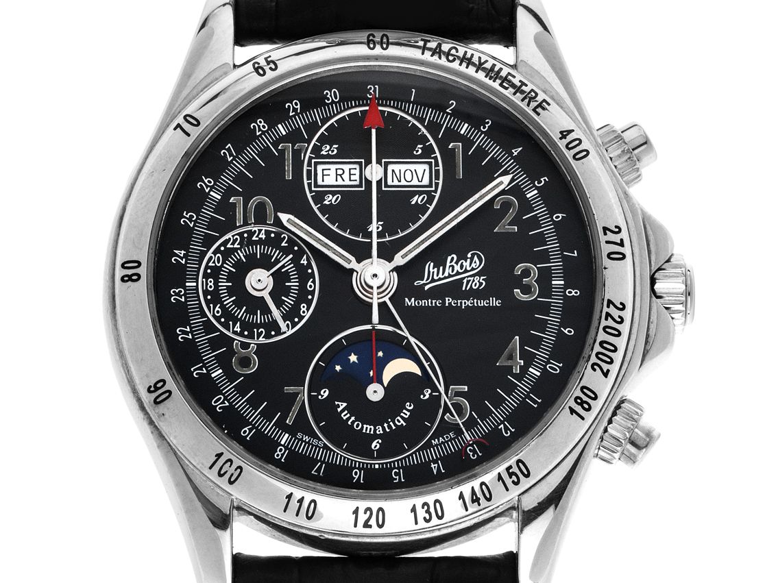 Philippe du Bois & Fils 1812 Montre Perpétuelle Vollkalender Mondphase 925 Sterlingsilber Chronograph Automatik Armband Leder Limitiert 39mm Vintage Bj.1998 Box&Pap. Full Set