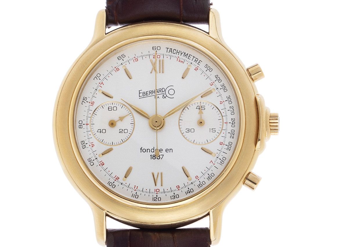 Eberhard & Co Chronograph Stahl Gelbgold Handaufzug Armband Leder Limitiert 37mm Vintage Bj.1980