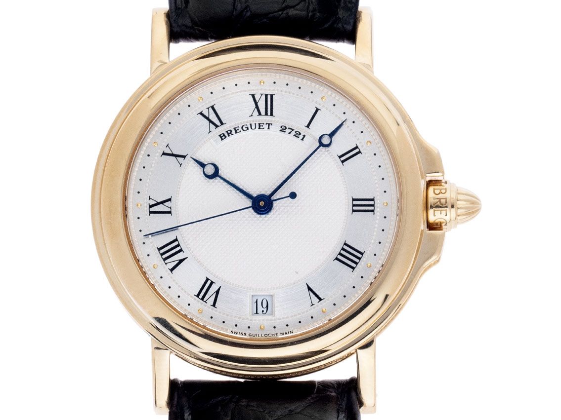 Breguet Marine 18kt Gelbgold Automatik Armband Leder Faltschließe 35mm Ref.3400BA Vintage Bj.2007 Box&Pap. Full Set wie Neu