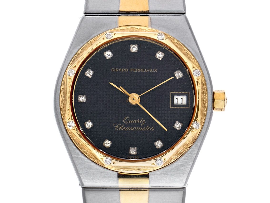 Girard Perregaux Laureato Date Chronometer Stahl Gelbgold Diamanten Quarz Armband Stahl Gelbgold 28x26mm Ref.4430 Vintage Bj.1978 orig.Box
