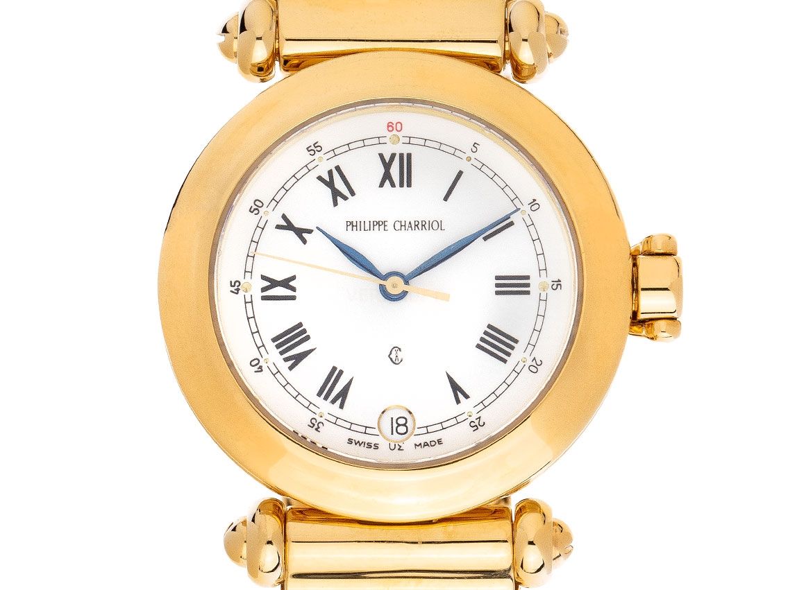 Philippe Charriol Date Gelbgold vergoldet Quarz Armband Leder Gelbgold vergoldet 31mm Vintage Bj.1999