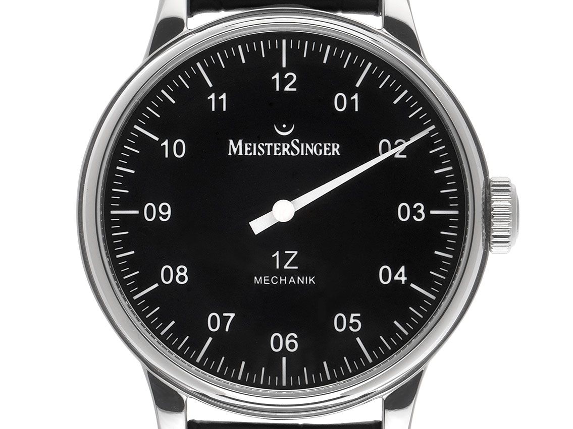 Meistersinger Scrypto 1Z Einzeigeruhr Stahl Handaufzug Armband Leder 43mm Ref.BM3.02 Vintage Bj.2002 Box&Pap. Full Set wie Neu