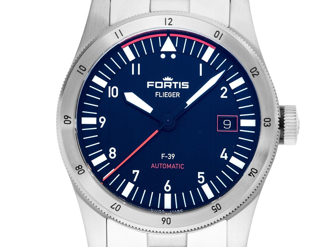 Fortis Flieger F-39 Midnight Blue Stahl Automatik Armband Stahl 39mm Ref.F4220010 Box&Pap. Full Set Neu
