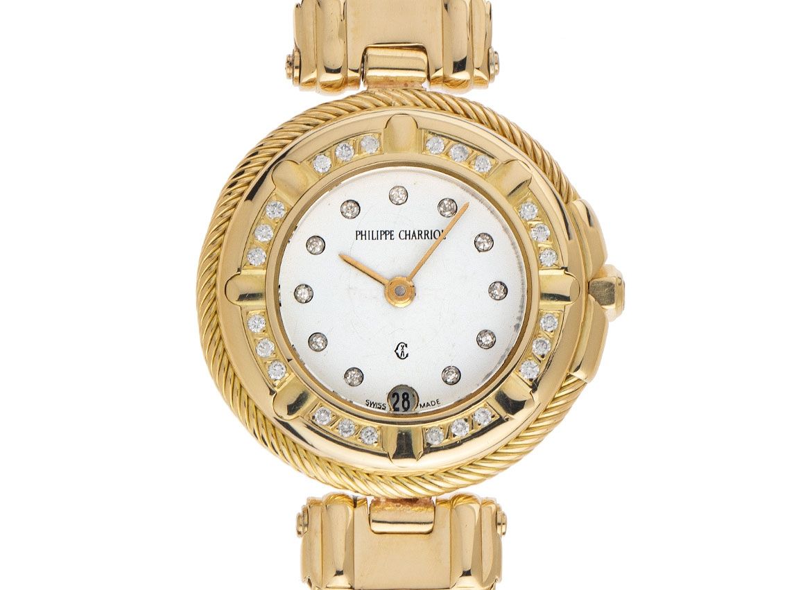 Philippe Charriol Date 18kt Gelbgold Diamanten Quarz Armband 18kt Gelbgold 27mm Ref.8.90.064 Vintage Bj.2002