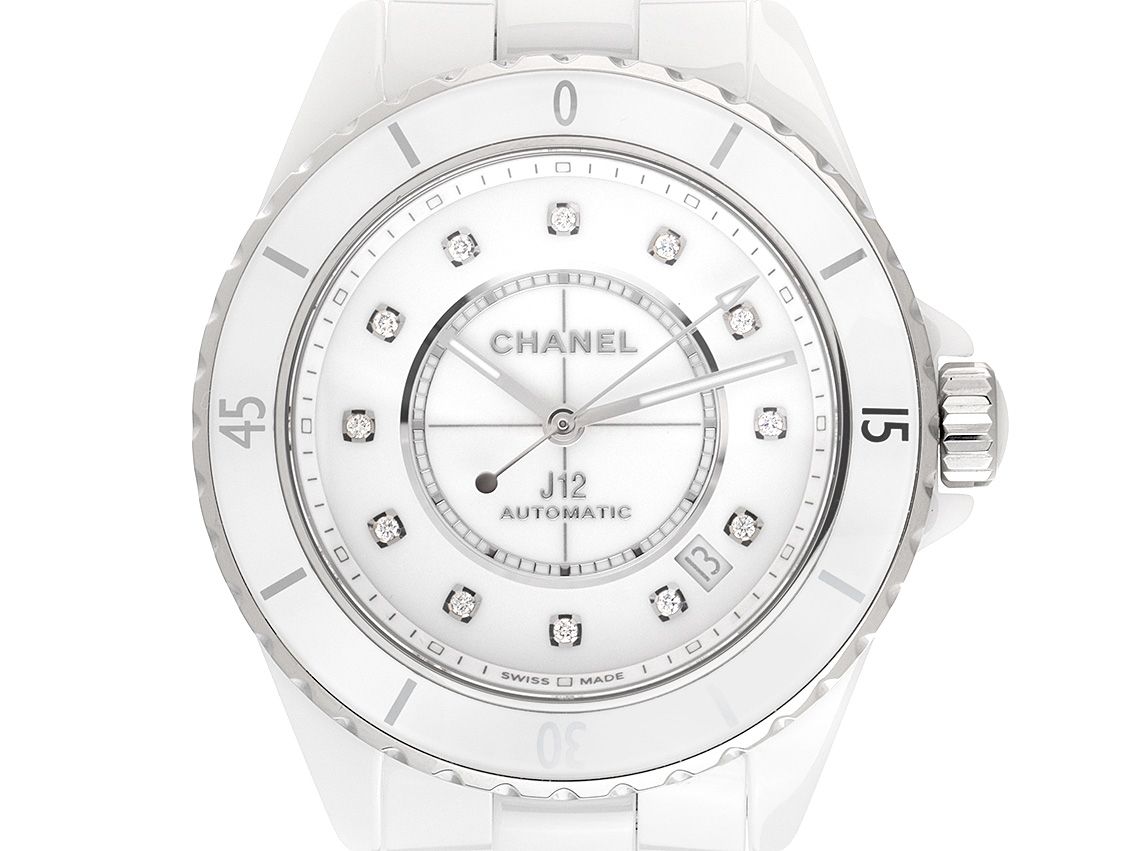 Chanel J12 Keramik White Stahl Diamanten Automatik Armband Keramik White 38mm Ref.H5705 Bj.2022  Box&Pap. Full Set Ungetragen