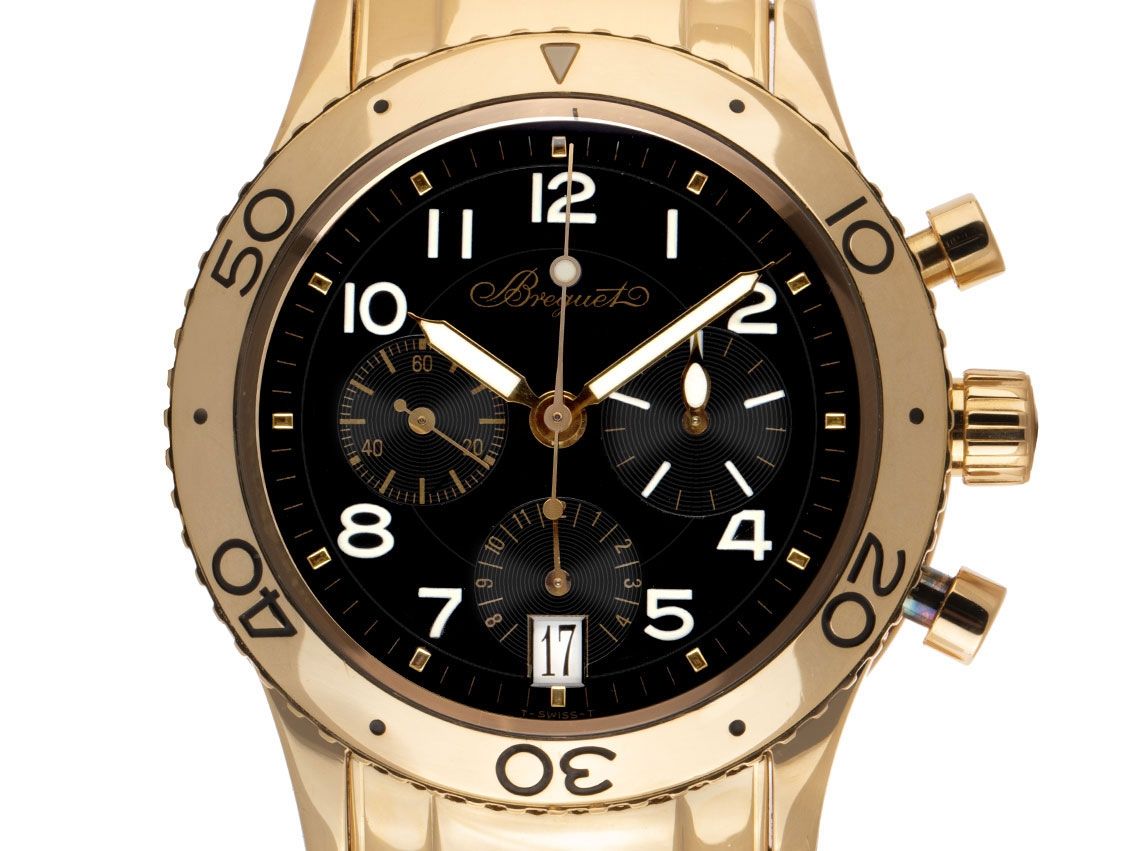 Breguet Type XX Transatlantique 18kt Gelbgold Automatik Chronograph Armband 18kt Gelbgold 39mm Ref.3820BAD23W6 Vintage Bj.2001 Box&Pap. Full Set wie Neu