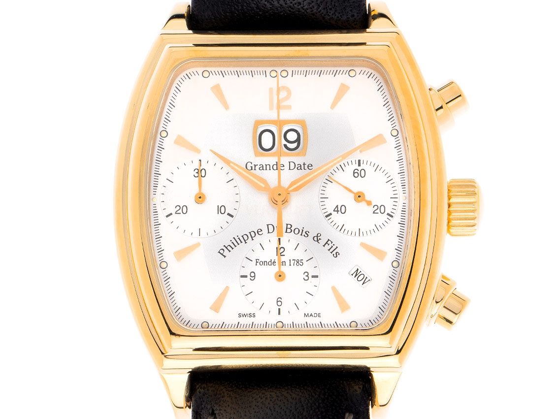 Philippe du Bois & Fils Grande Date Gelbgold Automatik Armband Leder Limitiert 43x34mm Vintage Bj.2000 Beschreibung&Papiere wie Neu