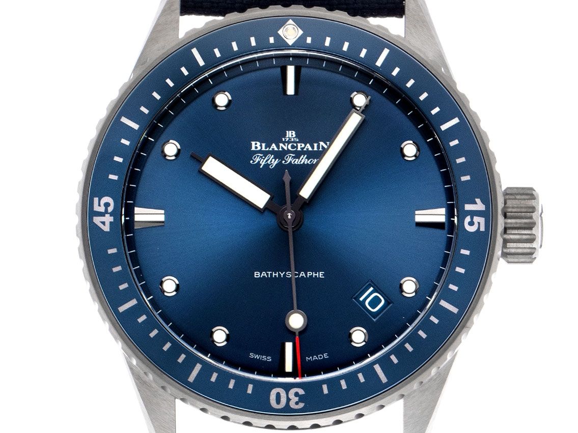 Blancpain Fifty Fathoms Bathyscaphe Keramik Automatik Armband Segeltuch 44mm Ref.5000-0240-O52A Box&Pap. Full Set Ungetragen