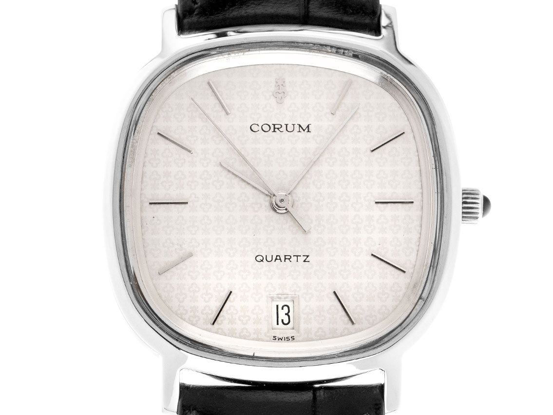 Corum Classic Date Vintage Stahl Quarz Armband Krokoleder 36mm Bj.1986 orig.Box