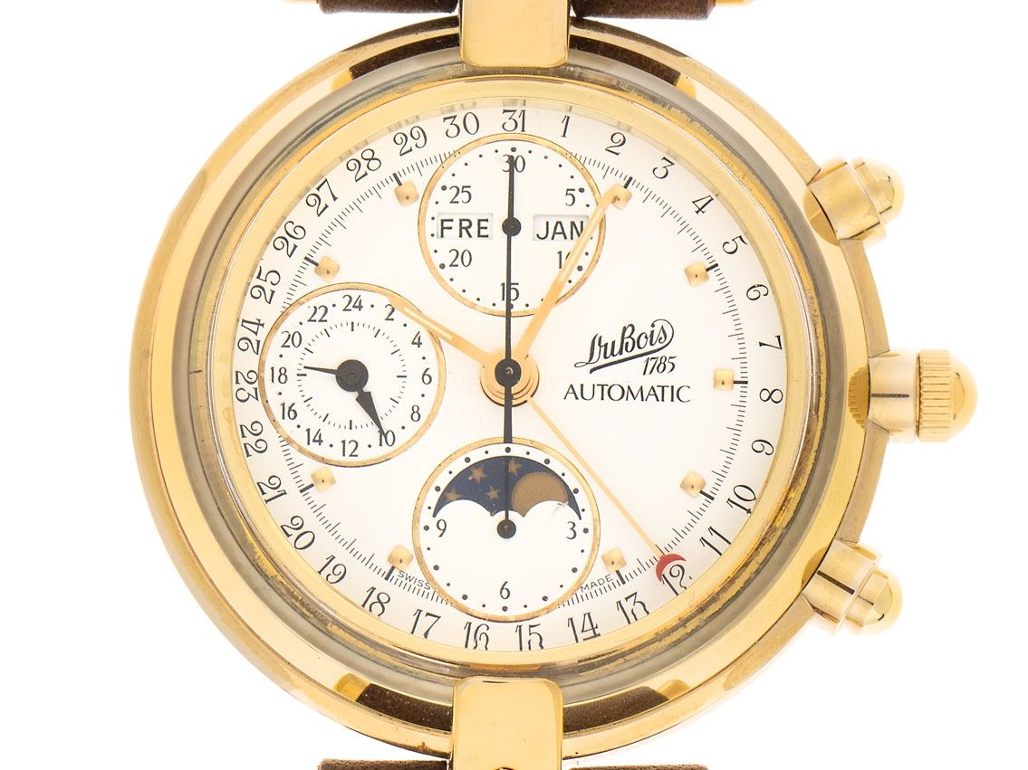 Du Bois Vollkalender Gelbgold Automatik Chronograph Mondphase Armband Leder 40mm Vintage Bj.1998 wie Neu