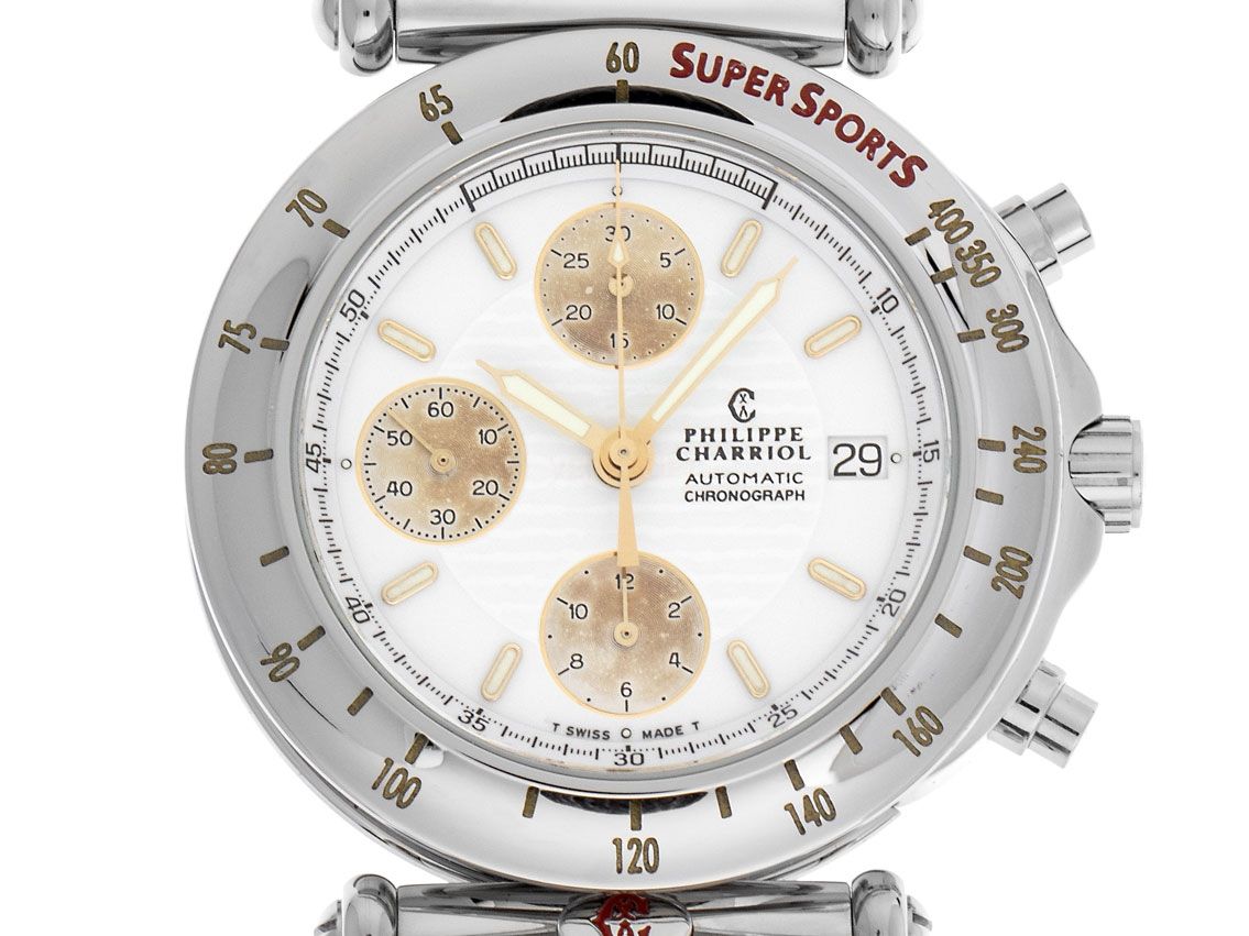 Philippe Charriol Super Sports Stahl Automatik Chronograph Armband Leder Faltschließe 41mm Ref.060.97 Vintage Bj.1992 orig. Box