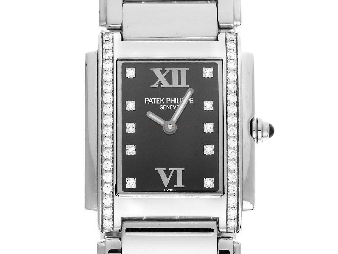 Patek Philippe Twenty Four Lady Stahl Diamanten Quarz Armband Stahl 30 x 25mm Ref.4910/10A-001 Vintage Bj.2015 Box&Pap. LC 100 Full Set wie Neu
