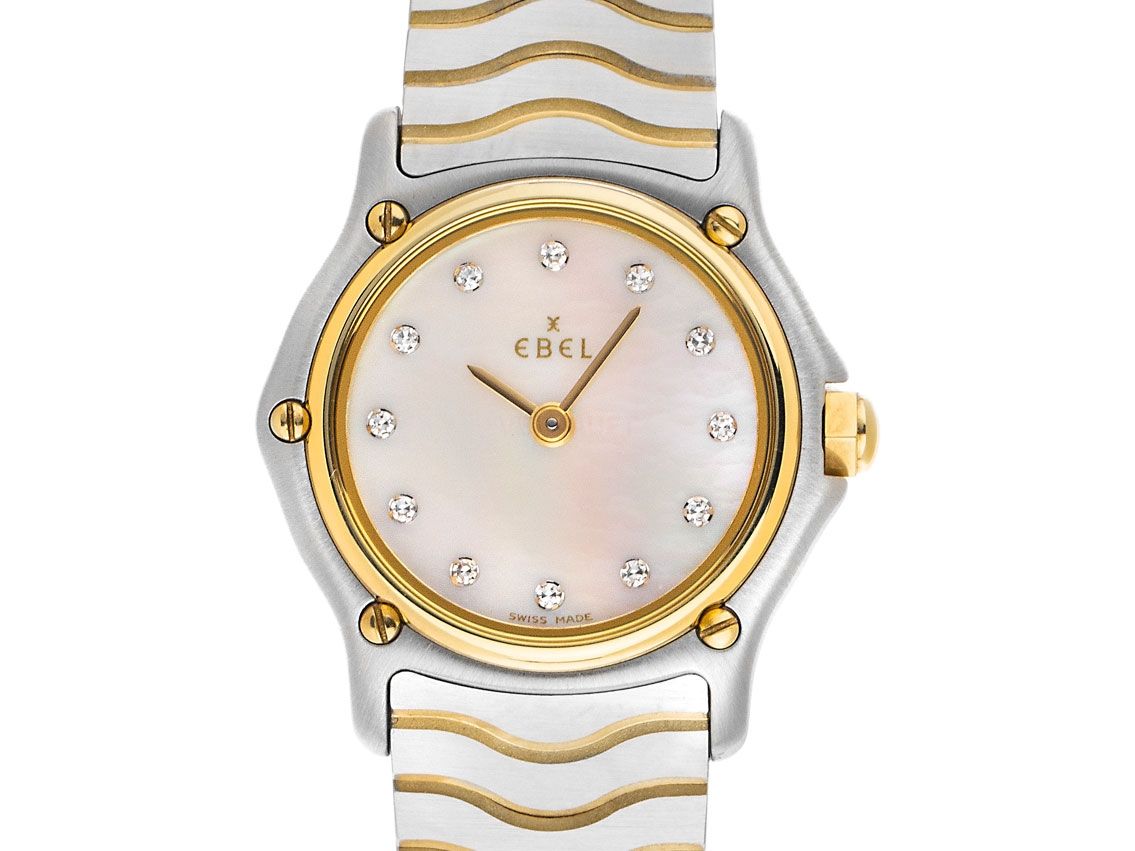 Ebel Classique Sport Stahl 18kt Gelbgold Diamanten Perlmutt Quarz Armband Stahl 18kt Gelbgold 23mm Ref.1057901 Vintage Bj.1999 Box&Pap. Full Set wie Neu