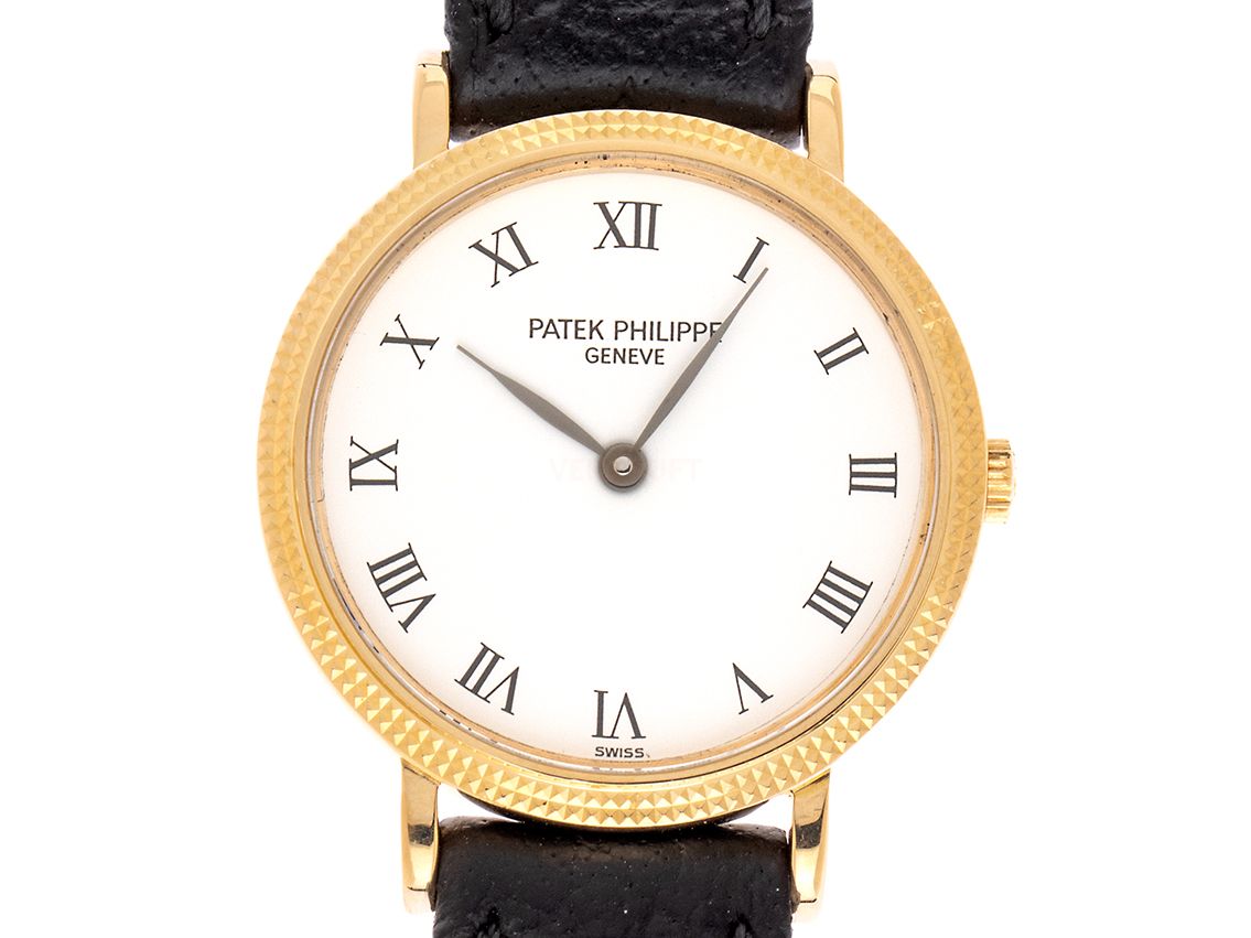 Patek Philippe Calatrava 18kt Gelbgold Quarz Armband Leder 32mm Ref.4819 Bj.1990 Box&Pap. LC 100 Full Set wie Neu Vintage 
