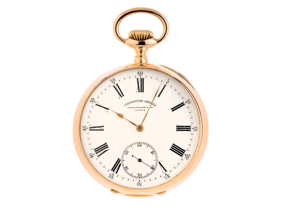 Patek Philippe Taschenuhr Gondolo kleine Sekunde 18kt Roségold Handaufzug 56mm Bj.1910 wie Neu Vintage