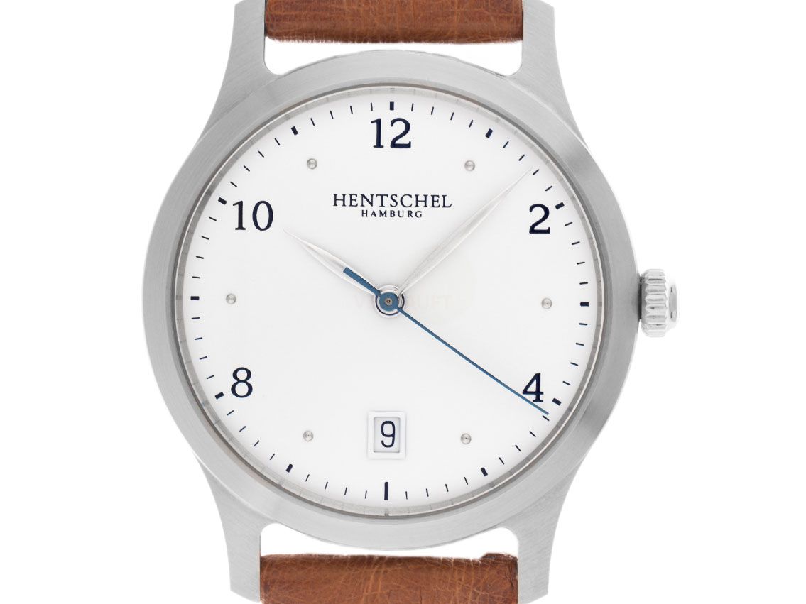 Hentschel Automatik Stahl Automatik 39mm Armband Leder Bj.2009 orig. Box. wie Neu Vintage