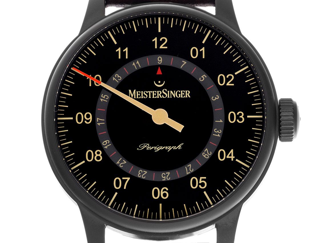 Meistersinger Perigraph Einzeigeruhr Stahl Automatik Armband Leder 43mm Ref.AM1002BL Bj.2021 Box&Pap. Full Set Ungetragen Vintage