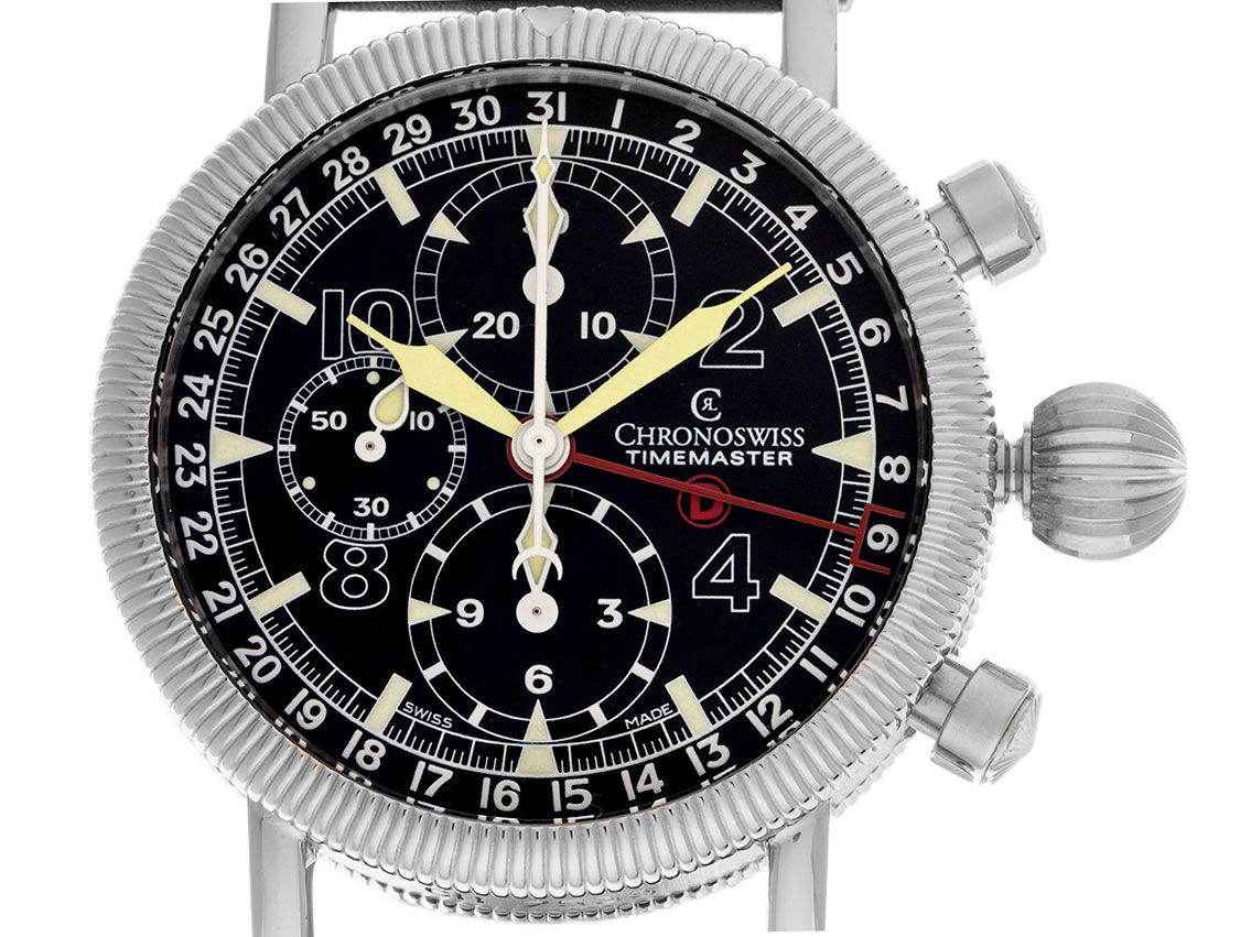 Chronoswiss Timemaster Chronograph Date Stahl Automatik Armband Leder Faltschließe Ref.CH 7533 Bj.2008 wie Neu Vintage