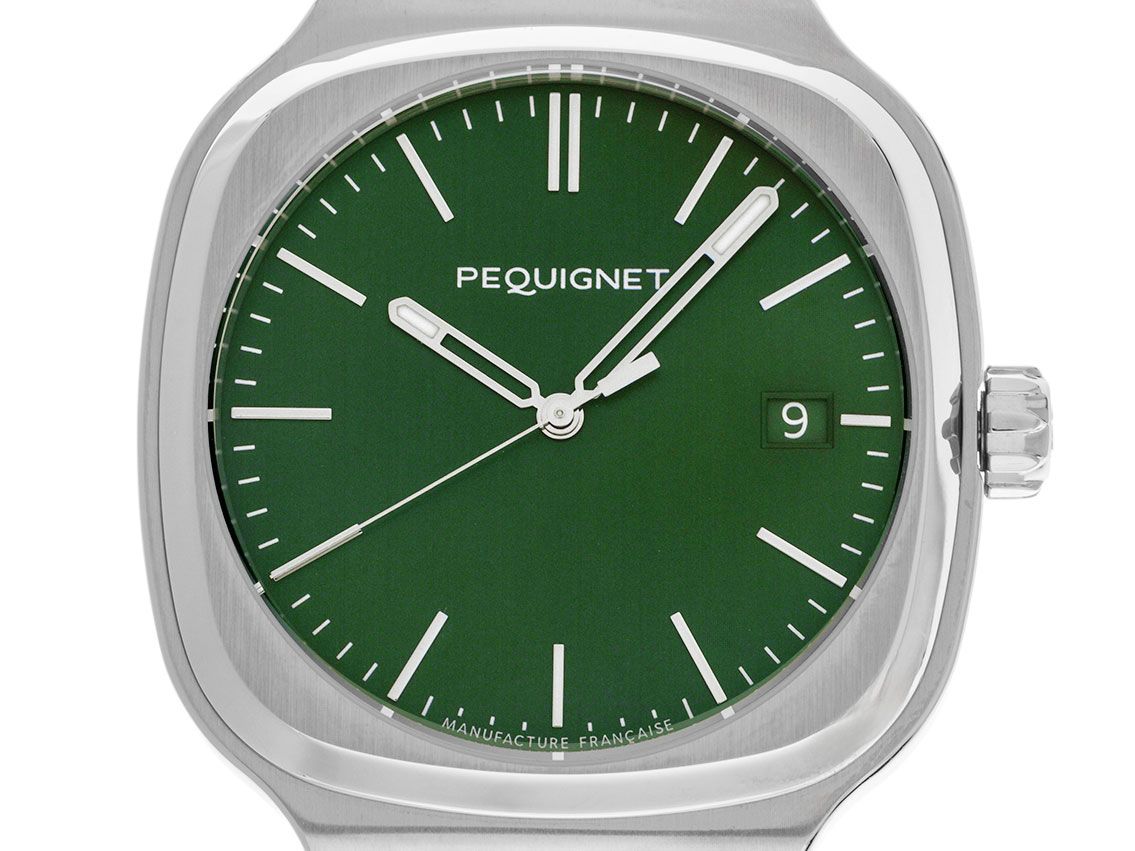 Pequignet Concorde Green Dial Stahl Automatik Armband Stahl Ref.9040493 Box&Pap. Full Set Neu