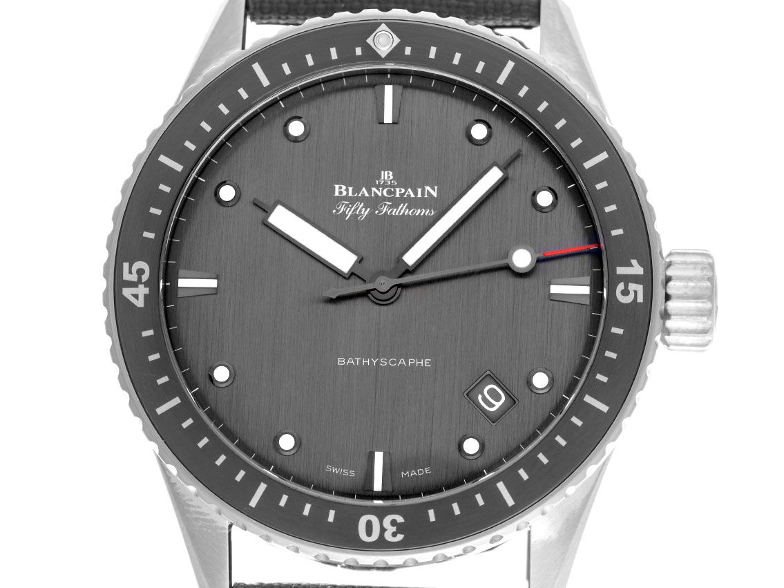 Blancpain Fifty Fathoms Bathyscaphe Titan Automatik Armband Segeltuch 43mm Ref.5000 1210 G52A Box&Pap. Full Set Ungetragen