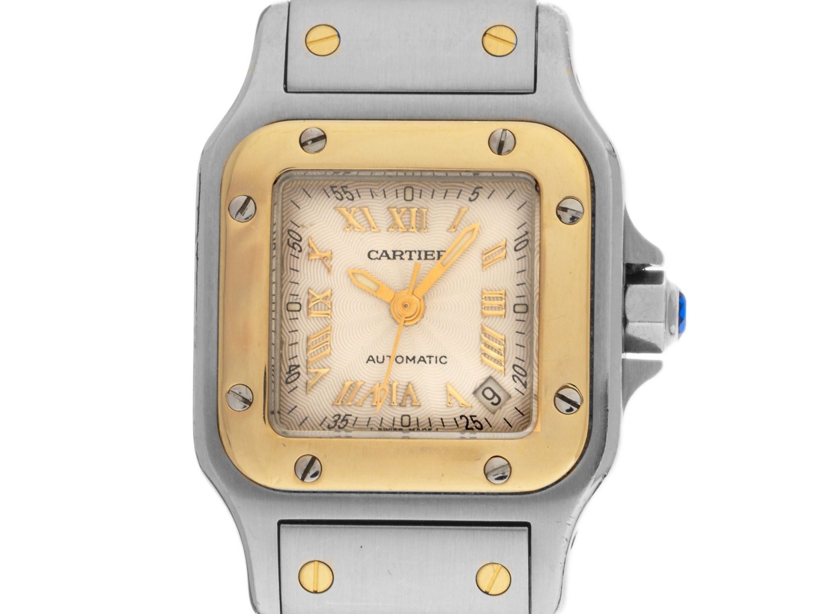 Cartier Santos Galbee Date PM Kleines Modell Ref.2423 2001 Box&Beschreibung sehr gut Vintage 