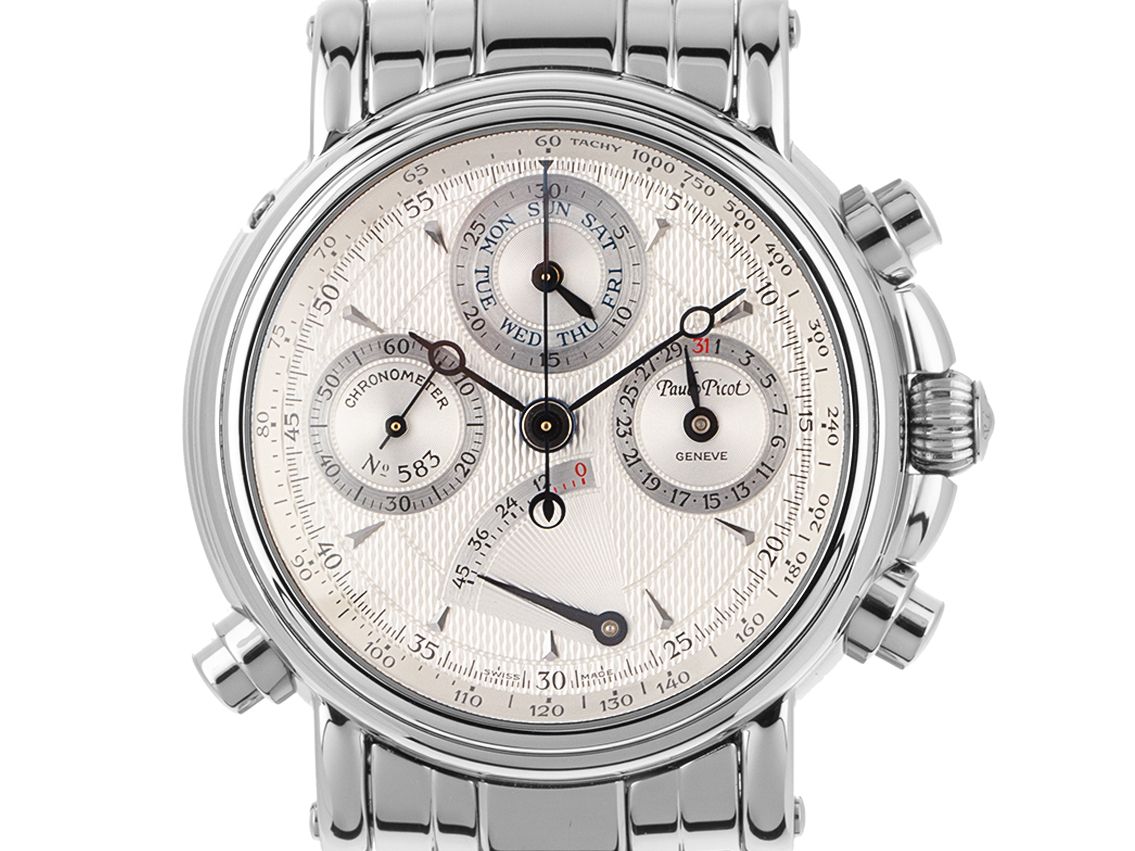 Paul Picot Technicum Schleppzeiger Chronograph Stahl Automatik Armband Stahl 40mm Ref.8888-4101 Vintage Bj.1996 Box&Pap. wie Neu