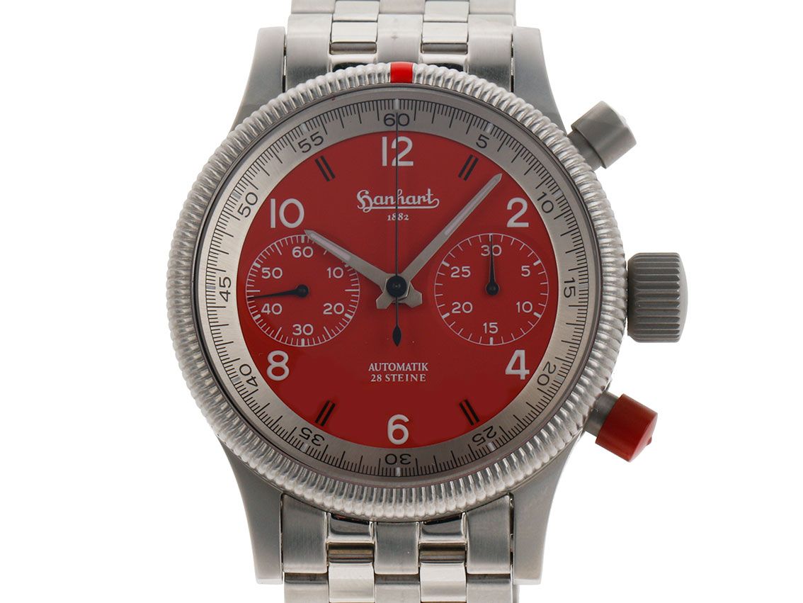 Hanhart Pioneer Red X Red Stahl Automatik Chronograph Armband Stahl Limitiert 40mm Neu