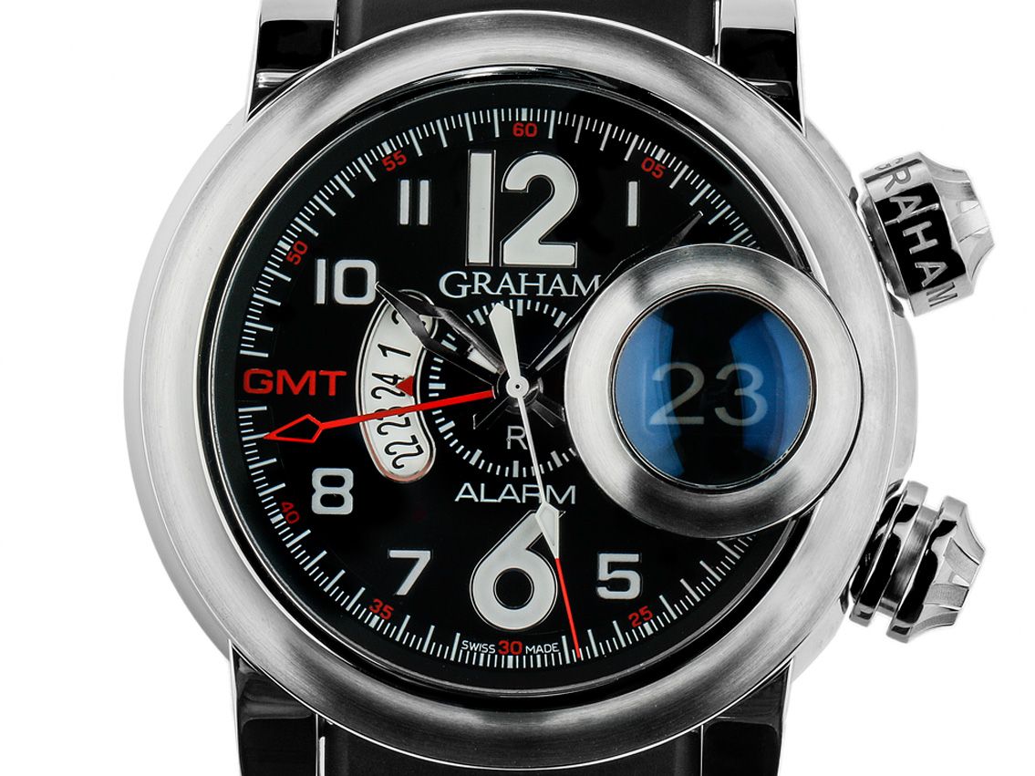Graham Swordfish Grillo GMT Alarm Stahl Automatik Chronograph Armband Kautschuk 46mm Ref.2SWASGMT Box&Pap. Full Set wie Neu mit Zertifikat über 8.900,-€