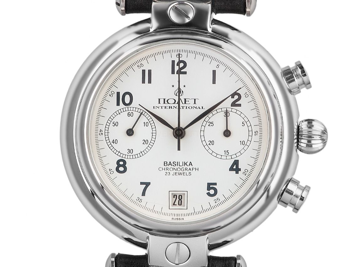 Piljot International Chronograph Stahl Handaufzug Armband Leder 40mm Vintage Bj.1995 Box&Pap. mit Zertifikat über 790,-€