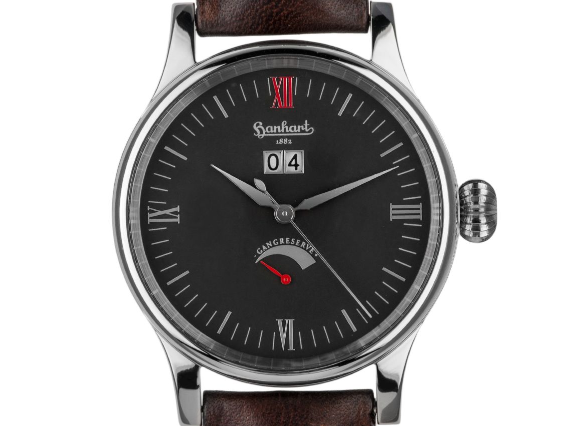 Hanhart Attaché Poseidon Stahl Automatik Armband Leder 40mm Bj.2014 Box&Pap. Full Set wie Neu mit Zertifikat über 2.500,-€