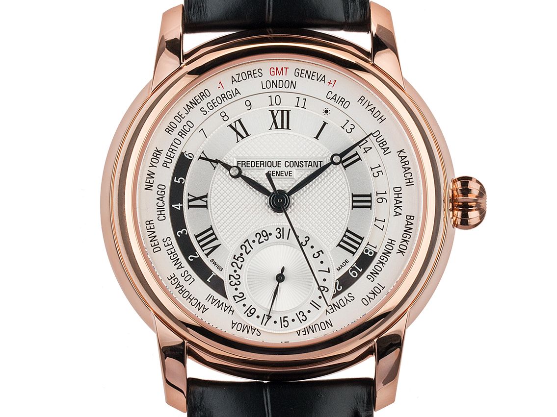 Frederique Constant Worldtimer Roségold Automatik Armband Leder 42mm Ref.FC-718MC4H4 Box&Pap. Full Set Neu mit Zertifikat über 3.495,-€