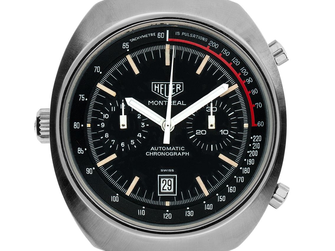 Heuer Montreal Stefan Bellof Stahl Automatik Armband Stahl 42mm Ref.110.503.NC Vintage Bj.1974 Box&Pap. wie Neu mit Zertifikat über 9.500,-€