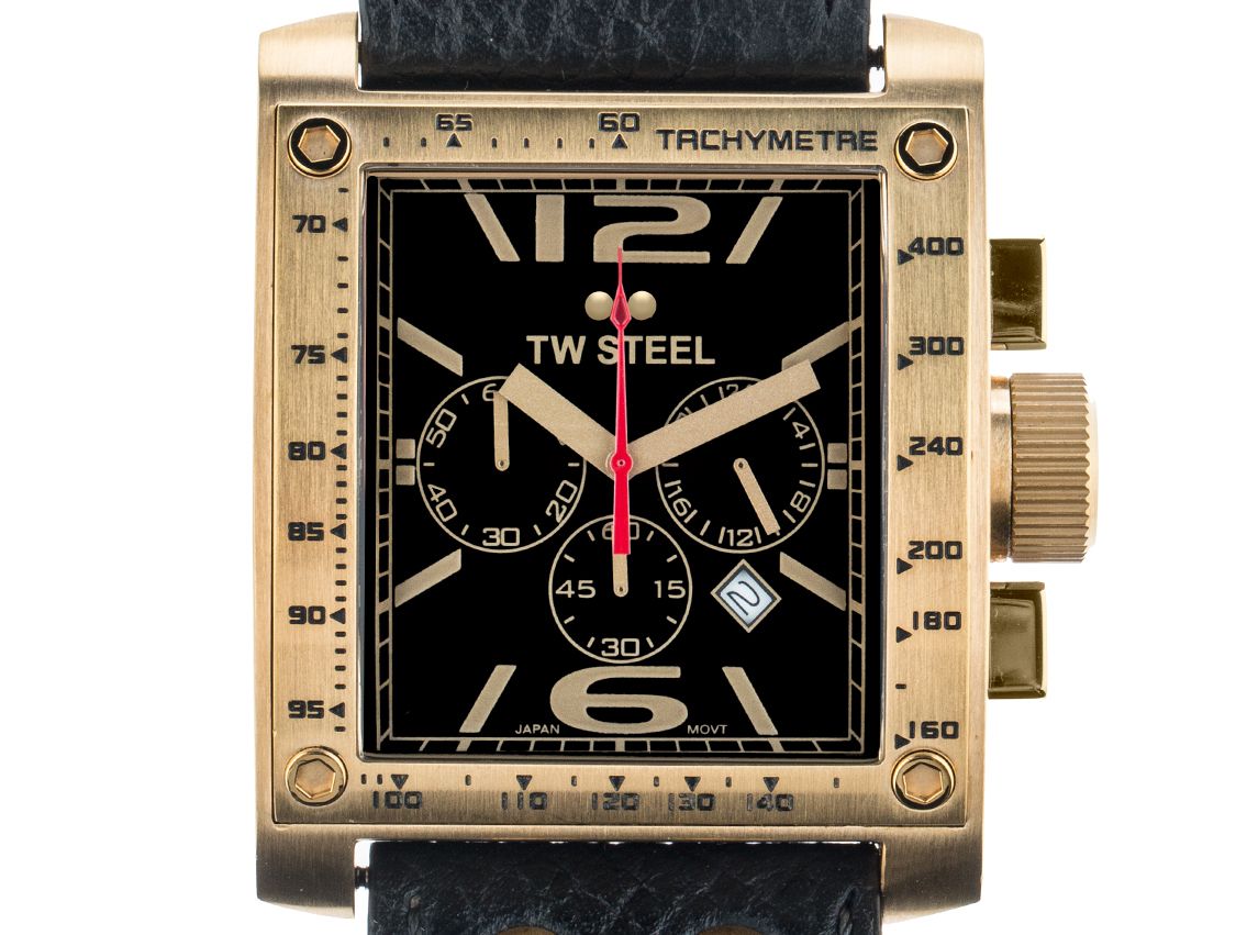 TW Steel Goliath Chronograph Stahl Gelbgold Quarz Armband Leder 53x42mm Ref.TW114 Box&Pap. mit Zertifikat über 595,-€