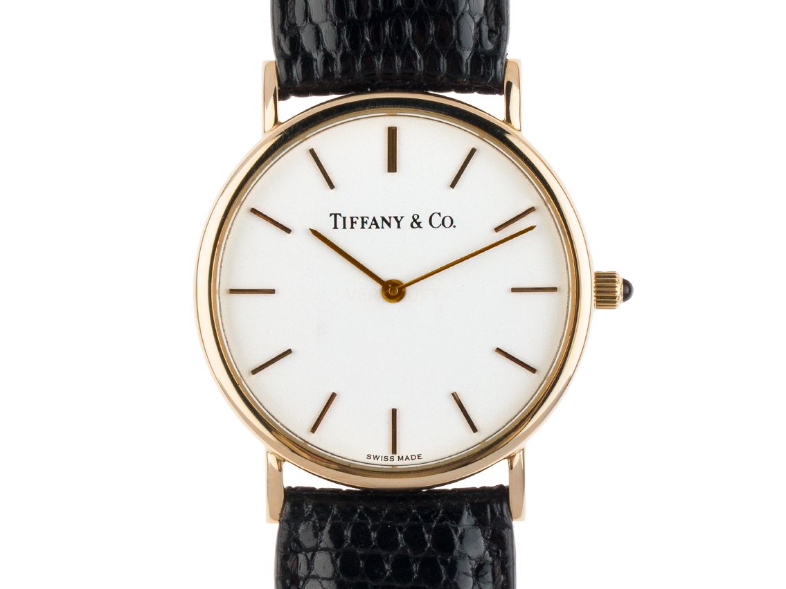 Tiffany & Co. Classique 14kt Gelbgold Quarz Armband Leder 31mm Ref.W115 Vintage Bj.1990 wie Neu Mit Zertifikat über 2.800,-€