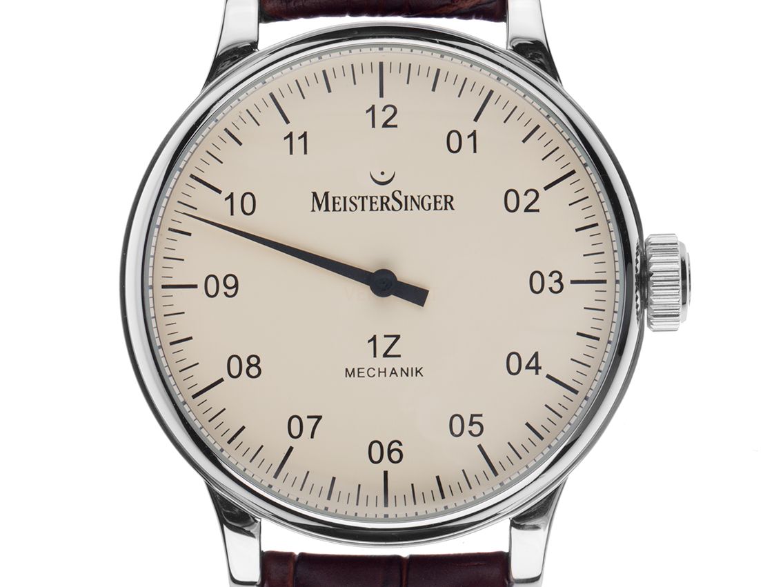 Meistersinger 1Z Scrypto Einzeigeruhr Stahl Handaufzug Armband Leder 43mm Ref.AM3.03 Vintage Bj.2003 wie Neu mit Zertifikat über 1.500,-€