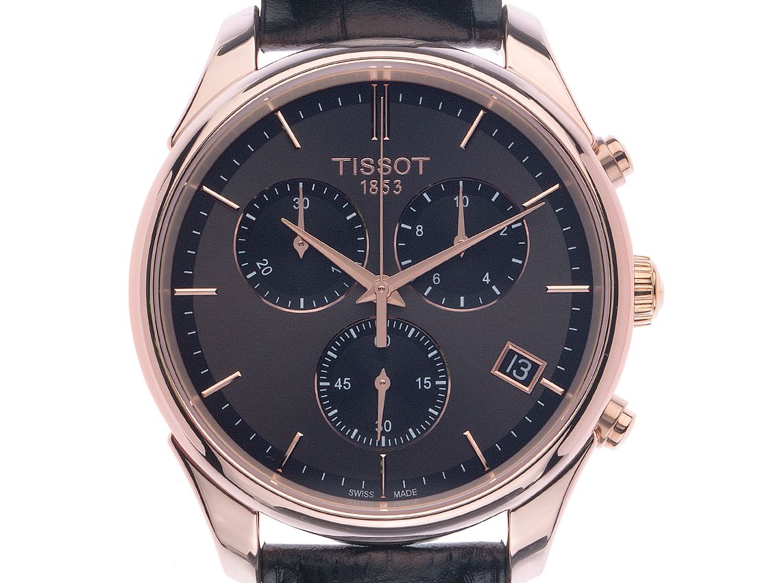 Tissot Vintage Chronograph 18kt Roségold Quarz Armband Leder 41mm Box&Pap. Full Set Ungetragen