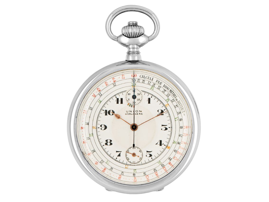 Union Horlogerie Taschenuhr Chronograph Silber Handaufzug 52mm Vintage Bj.1900 mit Zertifikat über 3.800,-€