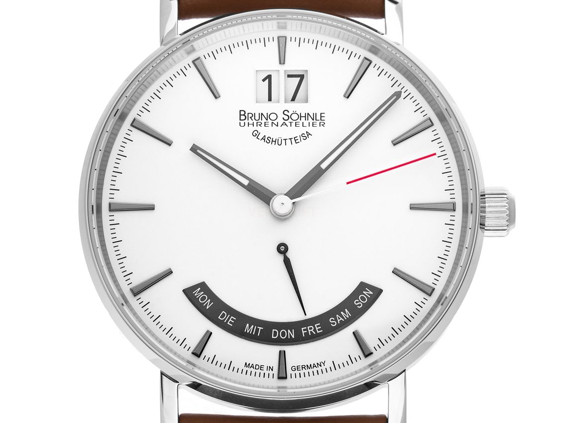 Bruno Söhnle Glashütte München II Stahl Quarz Armband Leder Faltschließe 43mm Ref.17-13217-241 Box&Pap. Full Set Neu mit Zertifikat über 675,-€