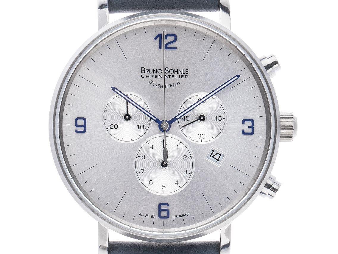 Bruno Söhnle Glashütte Frankfurt Titan Quarz Chronograph Armband Leder 42mm Box&Pap. Full Set Neu mit Zertifikat über 670,-€