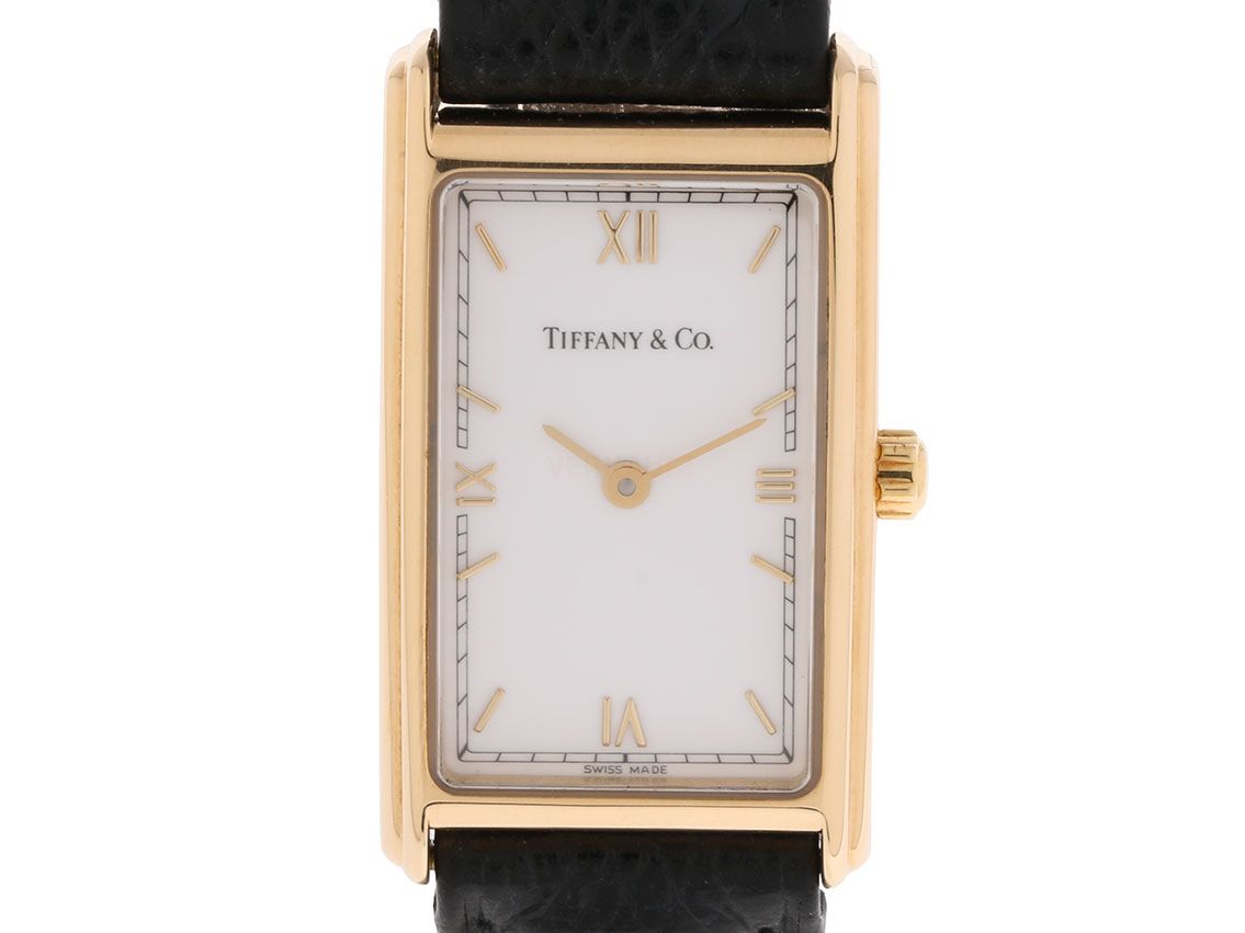 Tiffany & Co. Classique 18kt Gelbgold Quarz Lederband 19x33mm orig.Box wie Neu