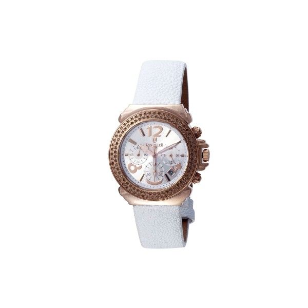 Lancaster Pillo Chrono Rosè Galuchat Stahl vergoldet Diamond 0.86ct  Quarz 38mm UVP 1.250,- Neu