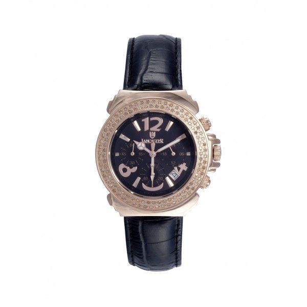 Lancaster Pillo Chrono Rosè Leather Stahl vergoldet Diamond 0,86ct Quarz 38mm UVP 1.200,- Neu