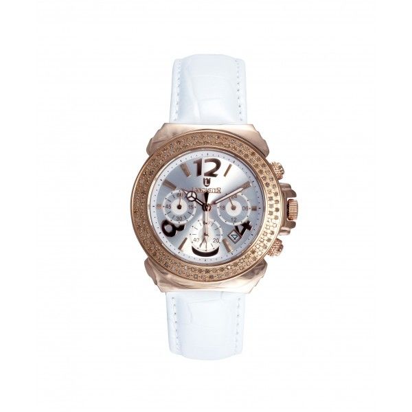Lancaster Pillo Chrono Rosè Leather Stahl vergoldet Diamond 0,86ct Quarz 38mm UVP 1.200,- Neu