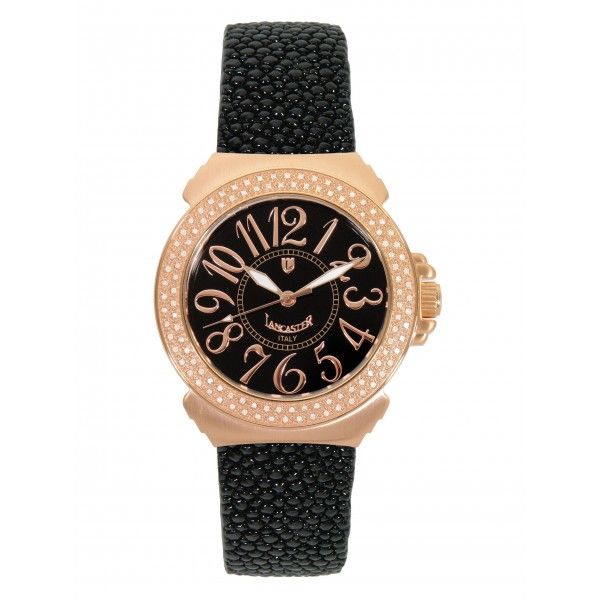 Lancaster Pillola Rosé Galuchat Stahl vergoldet Diamond 0,57ct Quarz Perlmutt 36mm UVP 1.090,- Neu