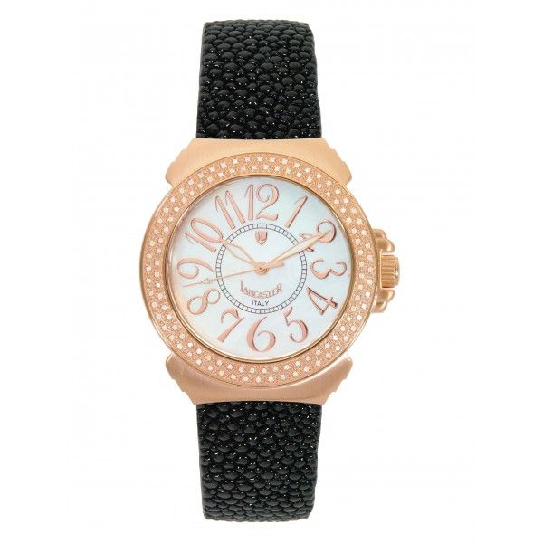 Lancaster Pillola Rosé Galuchat Stahl vergoldet Diamond 0,57ct Quarz Perlmutt 36mm UVP 1.090,- Neu