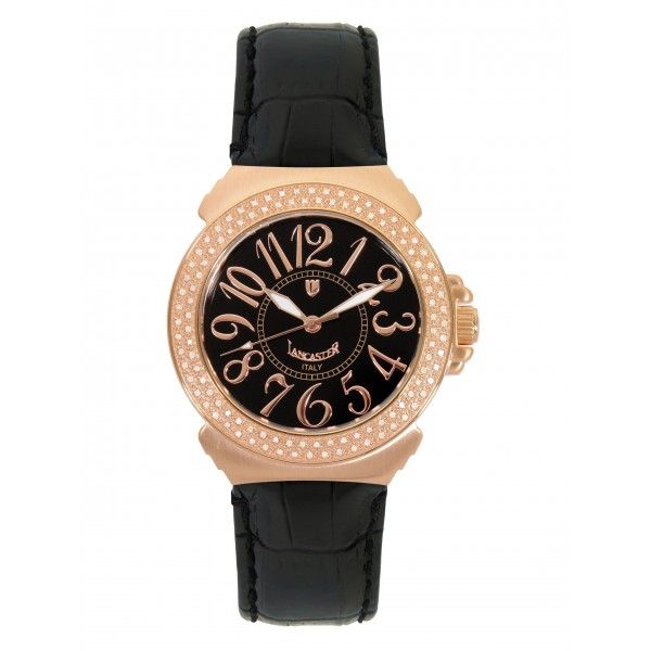 Lancaster Pillola Rosé Leather Stahl vergoldet Diamond 0,57ct Quarz Perlmutt 36mm UVP 1.050,- Neu